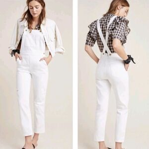 Anthropologie Pilcro and the Letterpress White Distressed Overalls US 25